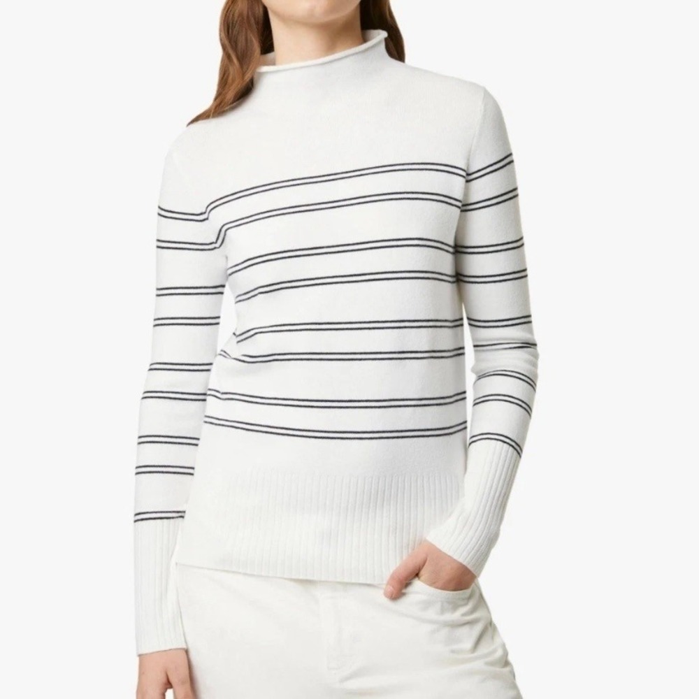 French Connection Babysoft High Neck White Black Striped Sweater Womens Small